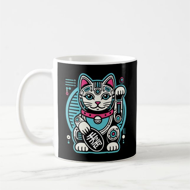 Cyberpunk Robot Maneki Neko Lucky Cat, Geld Kaffeetasse (Links)