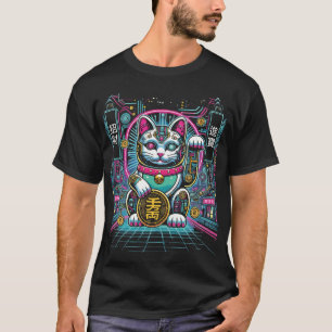 Cyberpunk Robot Maneki Neko Lucky Cat, Geld T-Shirt