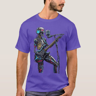 Cyberpunk Robotic Skeleton Electric Guitar Music S T-Shirt