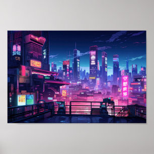 Cyberpunk Rooftop Tokio Poster