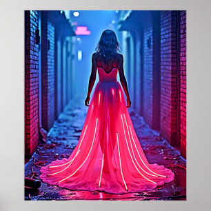 Cyberpunk Rosa Licht Kleid Gasse Mystery Art Poster