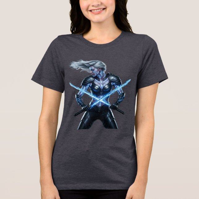 Cyberpunk Samurai Futuristic Kunoichi Tri-Blend Shirt (Vorderseite)