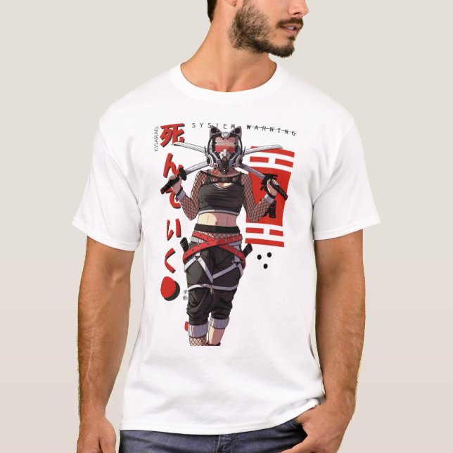 Cyberpunk Samurai Girl Fox Mask  T-Shirt (Vorderseite)
