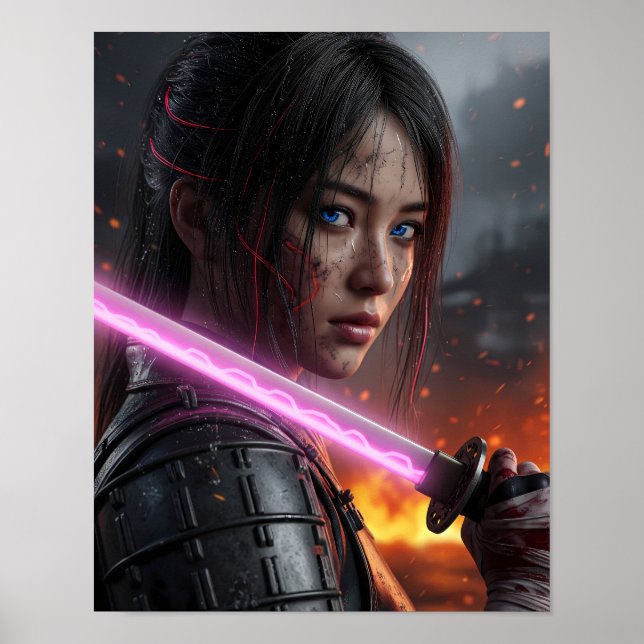 Cyberpunk-Samurai-Mädchen Poster (Vorne)