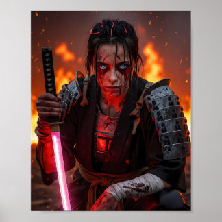 Cyberpunk-Samurai-Mädchen Poster
