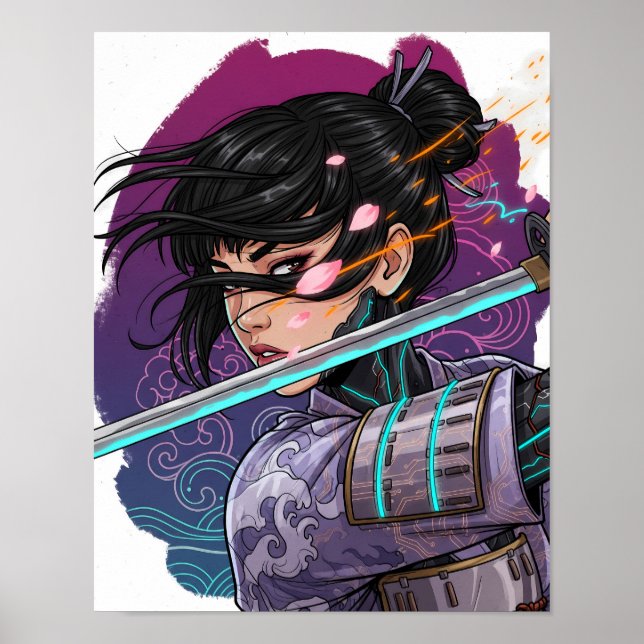 Cyberpunk-Samurai-Mädchen Poster (Vorne)