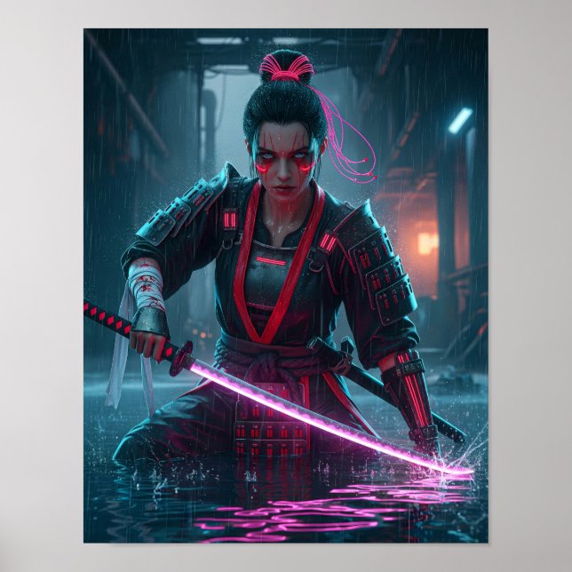 Cyberpunk-Samurai-Mädchen Poster (Vorne)