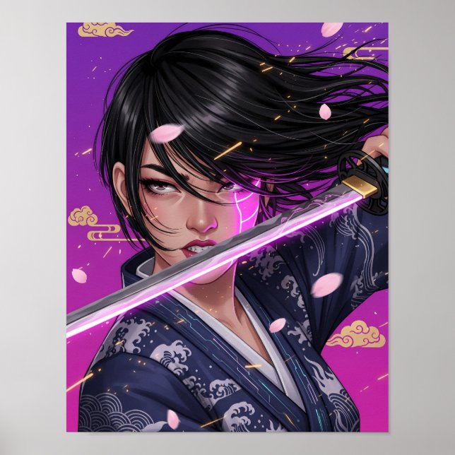 Cyberpunk-Samurai-Mädchen Poster (Vorne)