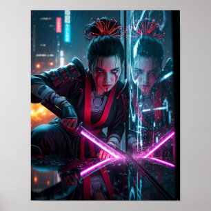 Cyberpunk-Samurai-Mädchen Poster