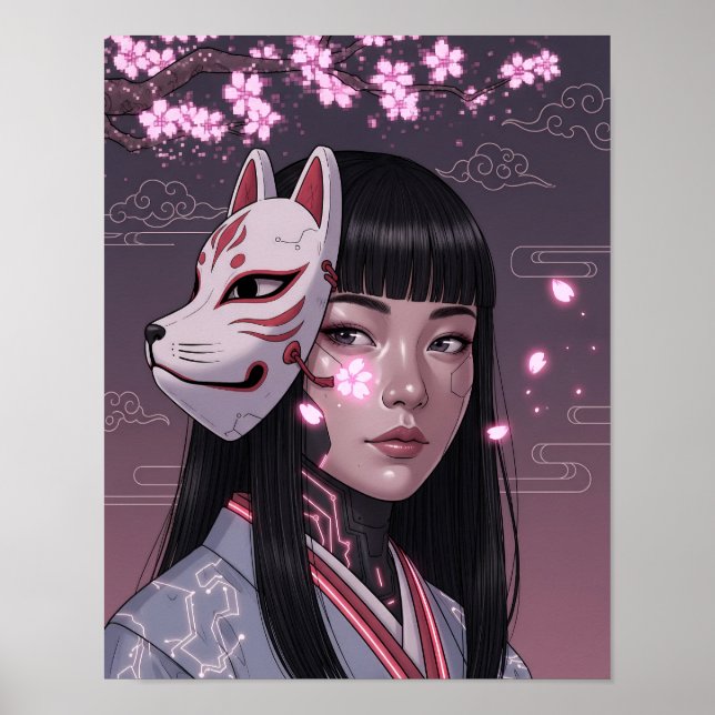Cyberpunk-Samurai-Mädchen Poster (Vorne)