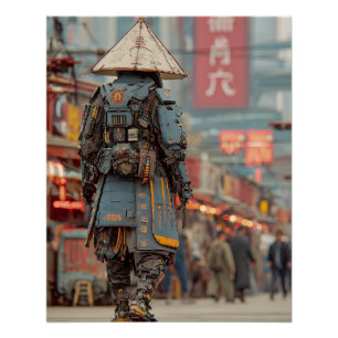 Cyberpunk-Samurai-Mecha-Kegelhelm Poster