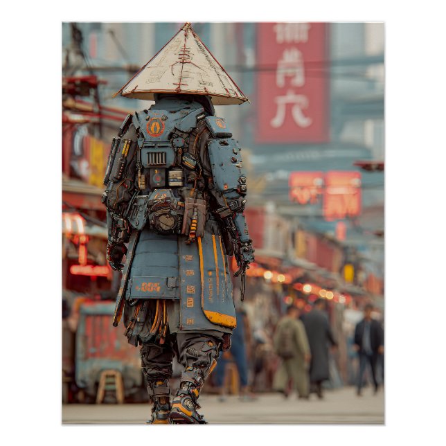 Cyberpunk-Samurai-Mecha-Kegelhelm Poster (Vorderseite)