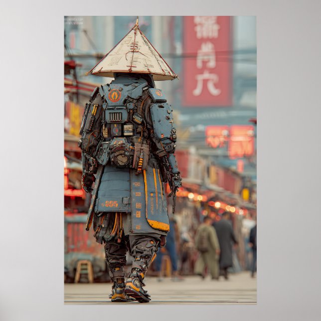 Cyberpunk-Samurai-Mecha-Kegelhelm Poster (Vorne)
