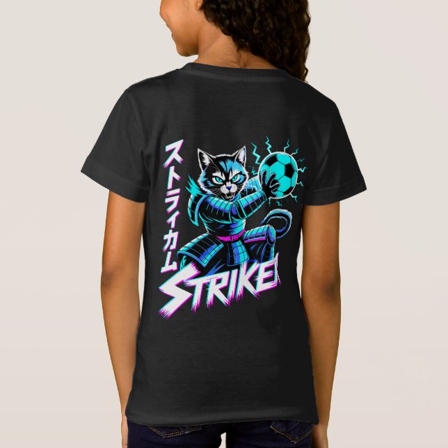 Cyberpunk Samurai Striker Cat For Gamers & Soccer  T-Shirt (Rückseite)