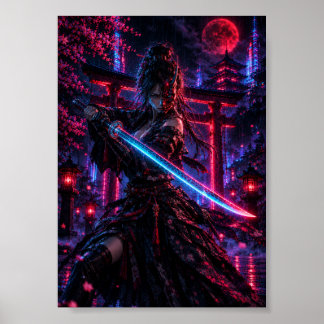 Cyberpunk Samurai Woman – Neon Ronin Poster