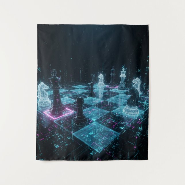 Cyberpunk-Schach, Neon-Digital-Brettspiel S Wandteppich (Vorderseite)