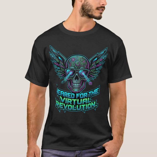 Cyberpunk-Schädel-Tech-System-Status-Revolution T-Shirt (Vorderseite)