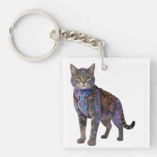 Cyberpunk-Schaltkatze – Neon-Tech-Bestie Schlüsselanhänger