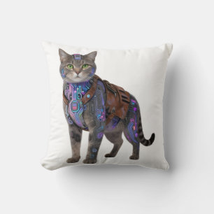 Cyberpunk-Schaltkatze – Neon-Tech-Biest Kissen