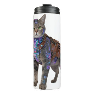 Cyberpunk-Schaltkatze – Neon-Tech-Biest Thermosbecher