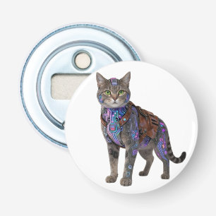 Cyberpunk-Schaltkreis-Katze – Neon-Tech-Biest Flaschenöffner