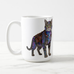 Cyberpunk-Schaltkreis-Katze – Neon-Tech-Biest Kaffeetasse