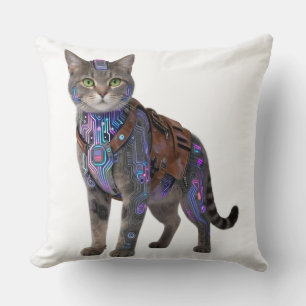 Cyberpunk-Schaltkreis-Katze – Neon-Tech-Biest Kissen