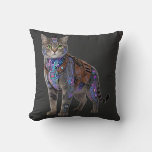 Cyberpunk-Schaltkreis-Katze – Neon-Tech-Biest Kissen
