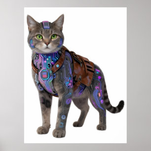Cyberpunk-Schaltkreis-Katze – Neon-Tech-Biest Poster