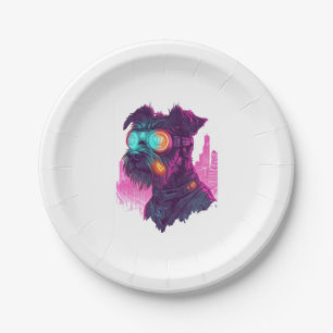 Cyberpunk Schnauzer � Futuristischer Neon Hund Pappteller