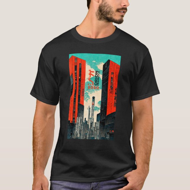 Cyberpunk Sci-fi Dystopia City Ukiyo-e Japanese Re T-Shirt (Vorderseite)