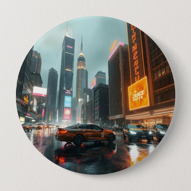 Cyberpunk Skycrapper City Cars Button (Vorderseite)