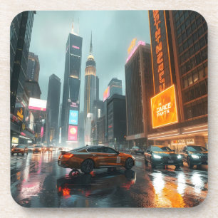 Cyberpunk Skycrapper City Cars Getränkeuntersetzer