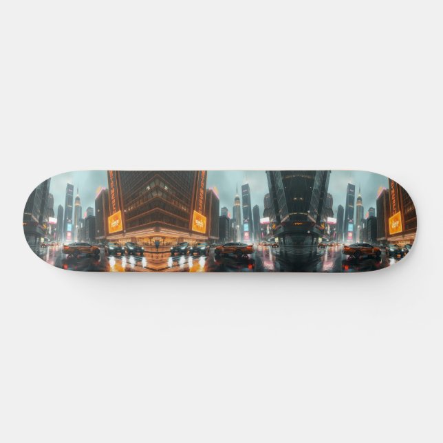 Cyberpunk Skycrapper City Cars Skateboard (Horizontal)