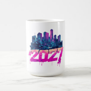 Cyberpunk-Skyline 2027 Neon-Graffiti Kaffeetasse