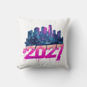 Cyberpunk-Skyline 2027 Neon-Graffiti Kissen