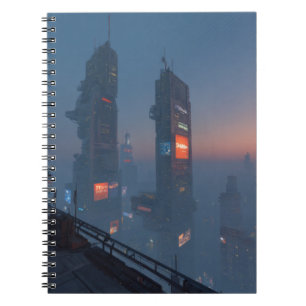Cyberpunk Skyline Fog Notebook Notizblock