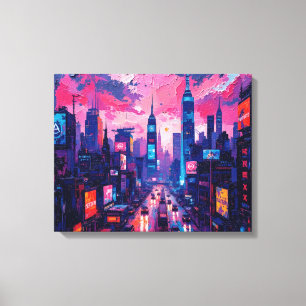 Cyberpunk Skyline Leinwand Kunst   futuristisch