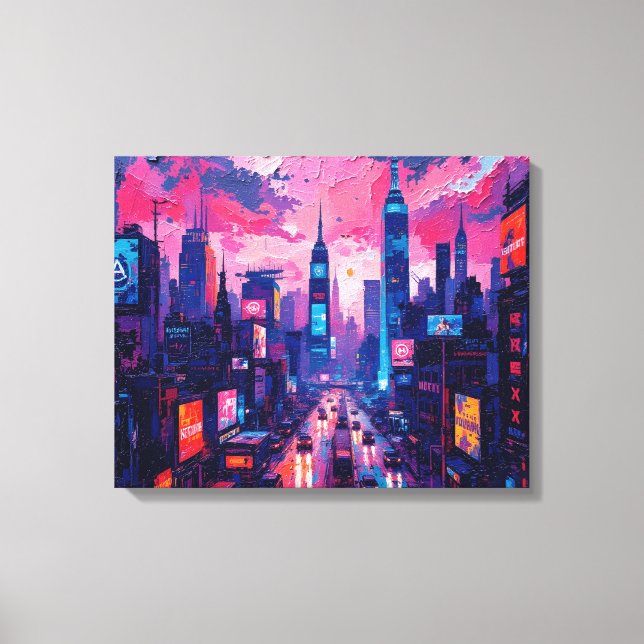 Cyberpunk Skyline Leinwand Kunst | futuristisch (Vorderseite)