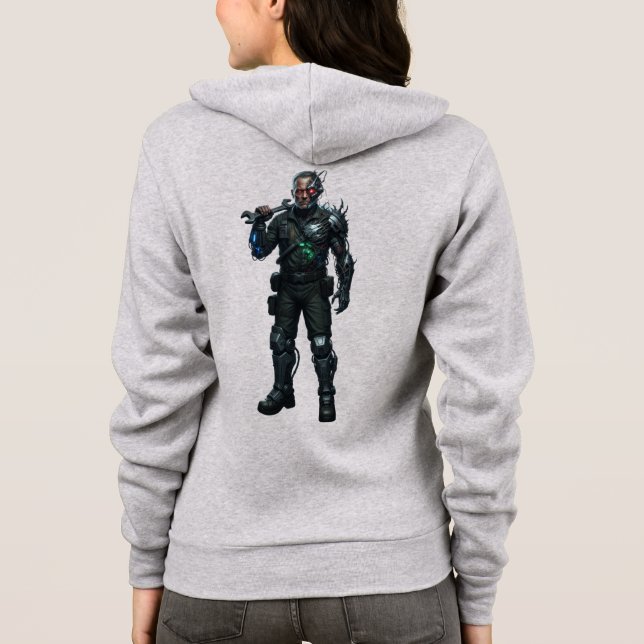 Cyberpunk Soldier Graphic Gray Zip Techwear Hoodie (Rückseite)