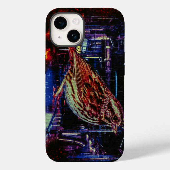 Cyberpunk Sparrow in Neon Cityscape Case-Mate iPhone Hülle (Rückseite)