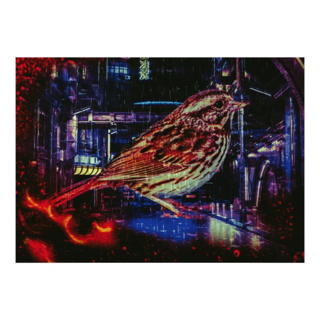 Cyberpunk Sparrow in Neon Cityscape Fotodruck (Vorne)