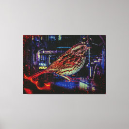 Cyberpunk Sparrow in Neon Cityscape Leinwanddruck