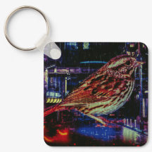 Cyberpunk Sparrow in Neon Cityscape