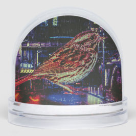 Cyberpunk Sparrow in Neon Cityscape Schneekugeln