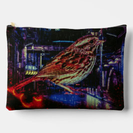 Cyberpunk Sparrow in Neon Cityscape Zubehörtasche