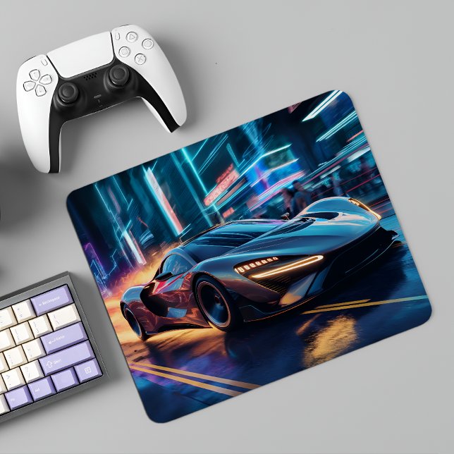 Cyberpunk Speedster: Futuristisches Supercar in de Mousepad (Von Creator hochgeladen)