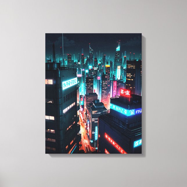 Cyberpunk-Stadt Leinwanddruck (Vorderseite)