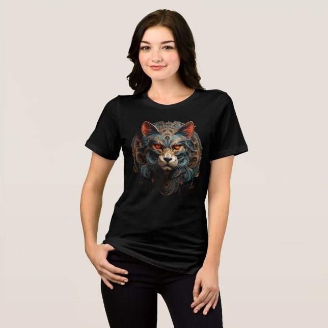 Cyberpunk Steampunk Cat Art Poster Tri-Blend Shirt (Vorderseite voll)