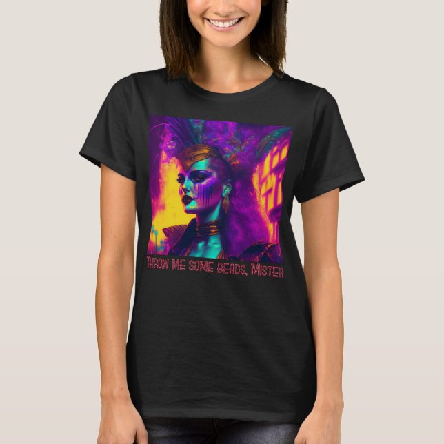 Cyberpunk-Synthwave Mardi Gras Woman T-Shirt (Vorderseite)